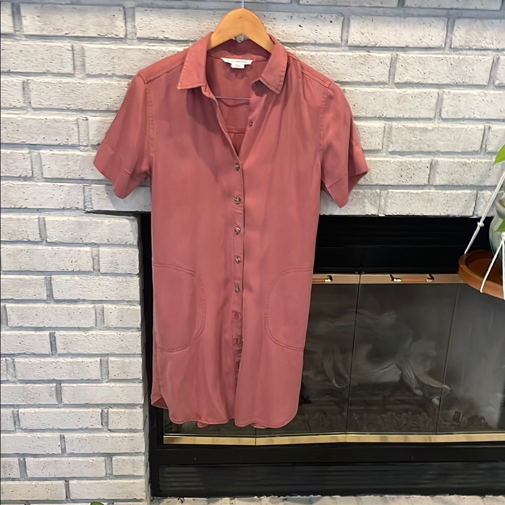 Pink Button-Up Shirt Dress